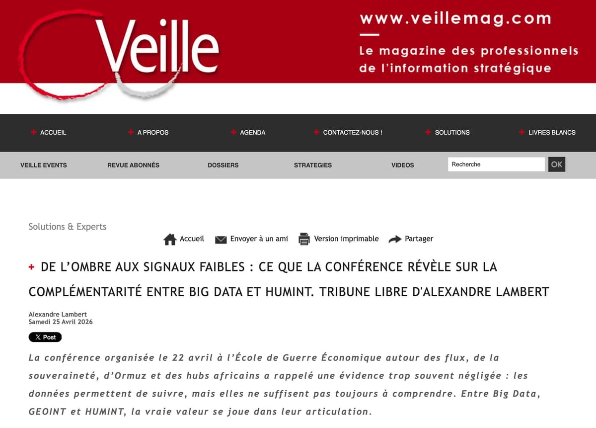 Proud to Contribute to VeilleMag: Big Data, GEOINT and HUMINT